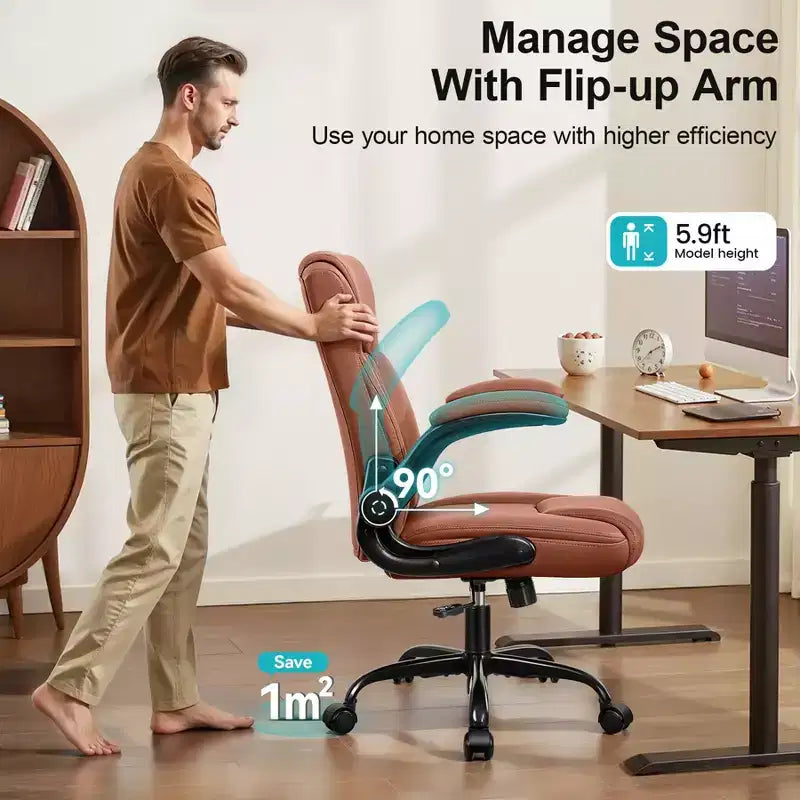 High-Back Office Chair with Flip-Up Armrests and Adjustable Height