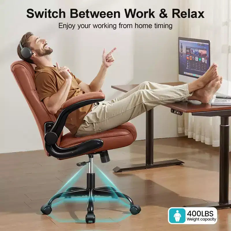 High-Back Office Chair with Flip-Up Armrests and Adjustable Height