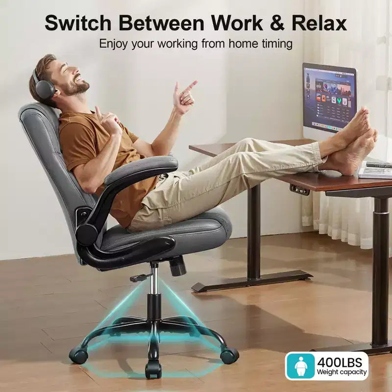 High-Back Office Chair with Flip-Up Armrests and Adjustable Height