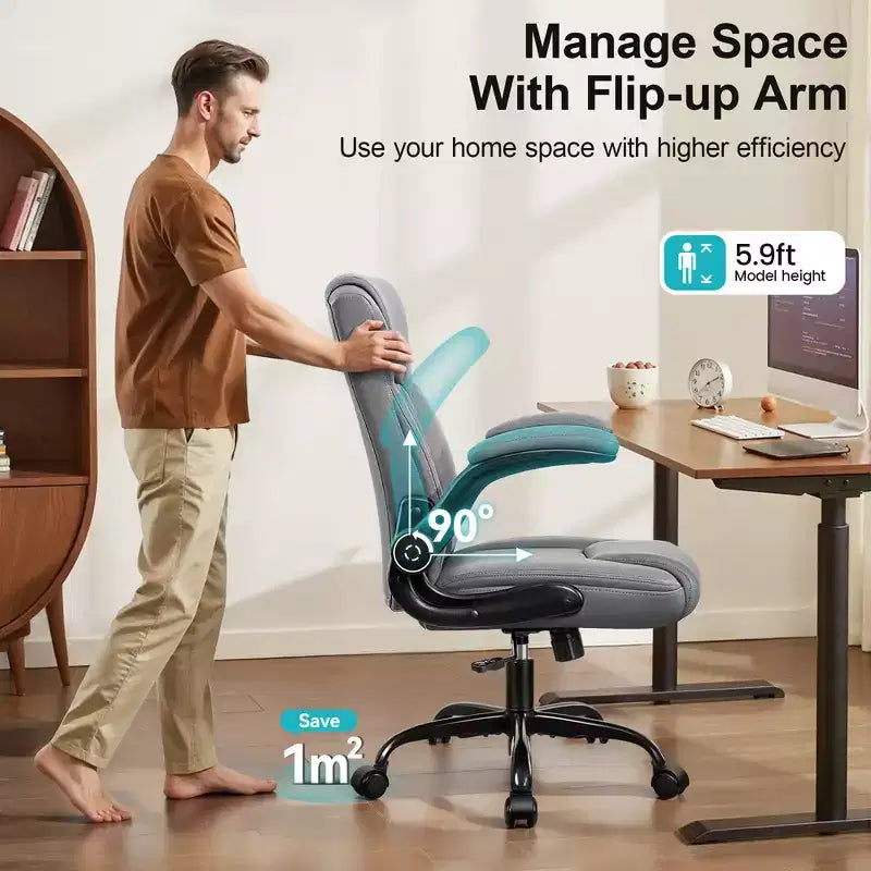 High-Back Office Chair with Flip-Up Armrests and Adjustable Height