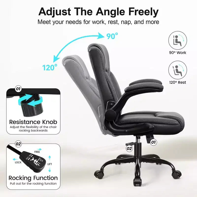 High-Back Office Chair with Flip-Up Armrests and Adjustable Height