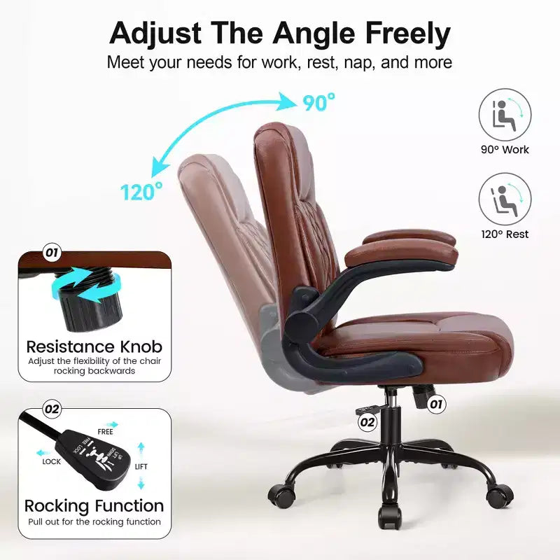 High-Back Office Chair with Flip-Up Armrests and Adjustable Height