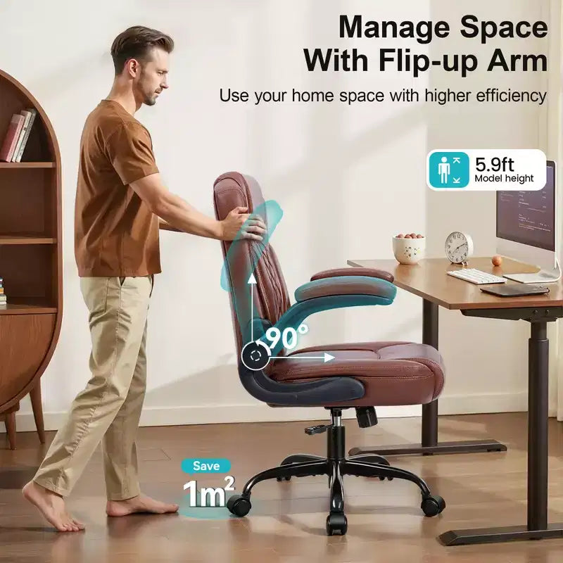 High-Back Office Chair with Flip-Up Armrests and Adjustable Height