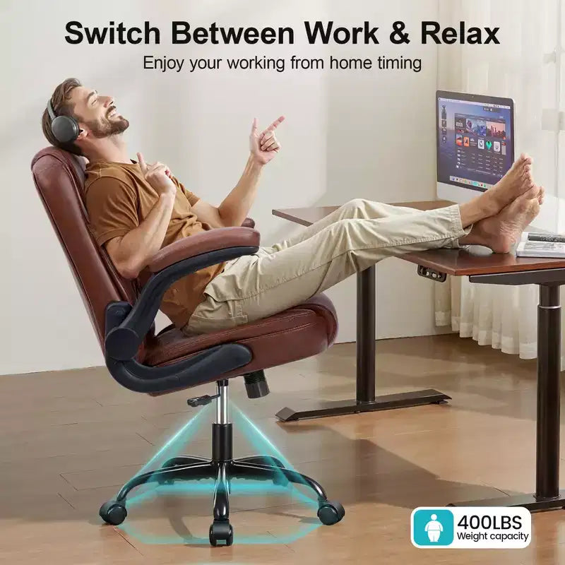 High-Back Office Chair with Flip-Up Armrests and Adjustable Height