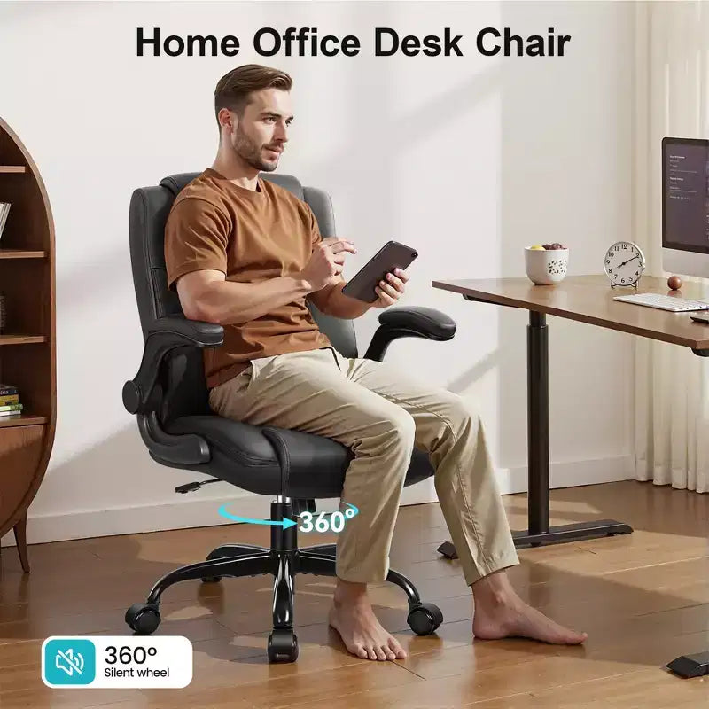 High-Back Office Chair with Flip-Up Armrests and Adjustable Height