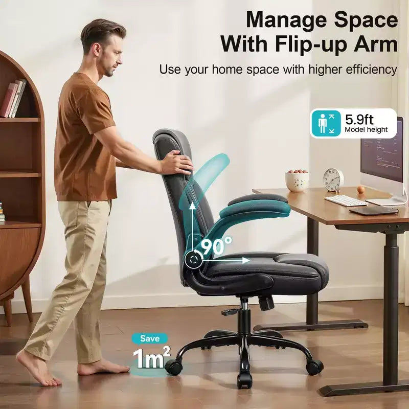 High-Back Office Chair with Flip-Up Armrests and Adjustable Height