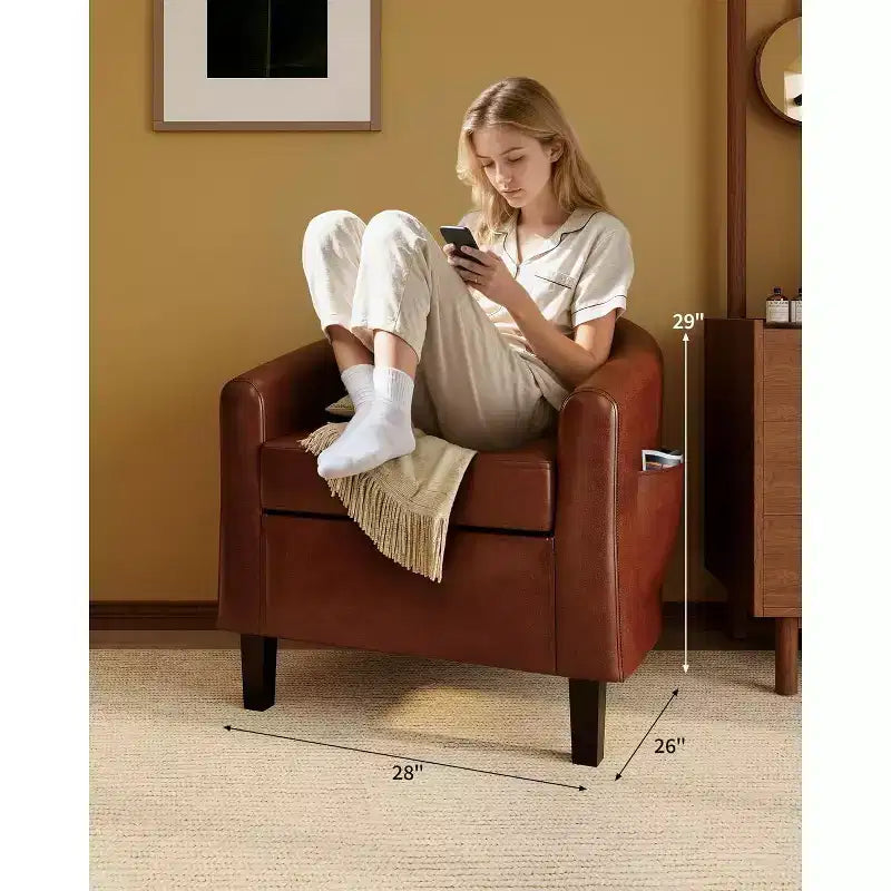 Faux Leather Barrel Chair with Armrests
