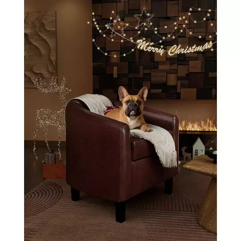 Faux Leather Barrel Chair with Armrests