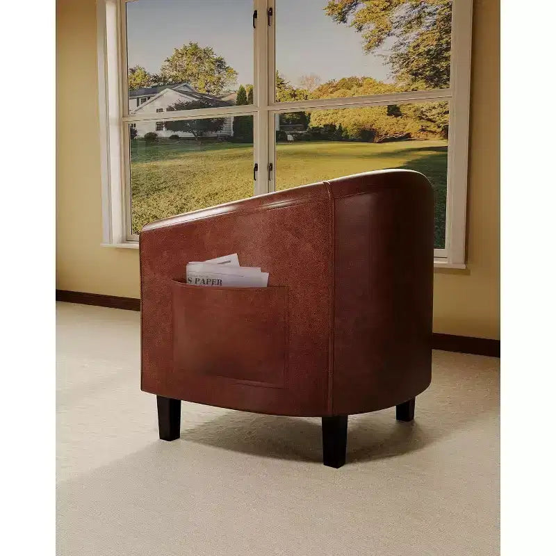 Faux Leather Barrel Chair with Armrests