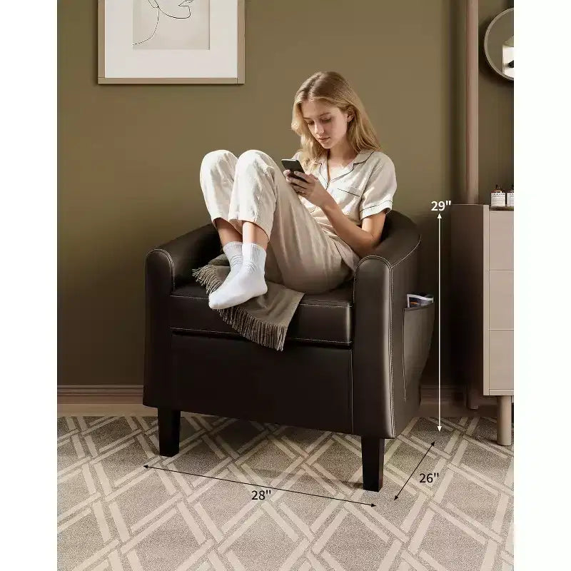 Faux Leather Barrel Chair with Armrests