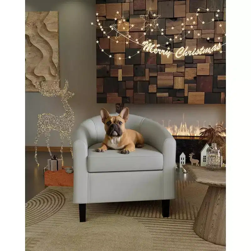 Faux Leather Barrel Chair with Armrests