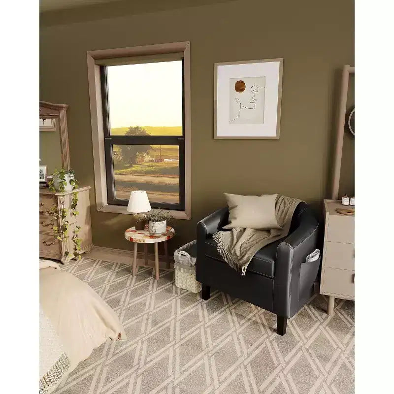 Faux Leather Barrel Chair with Armrests