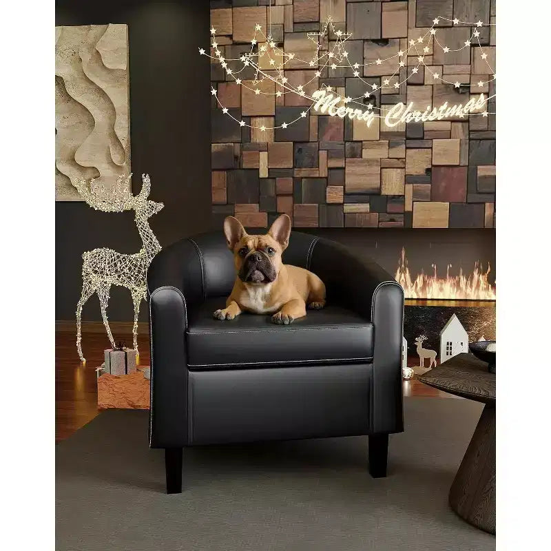 Faux Leather Barrel Chair with Armrests