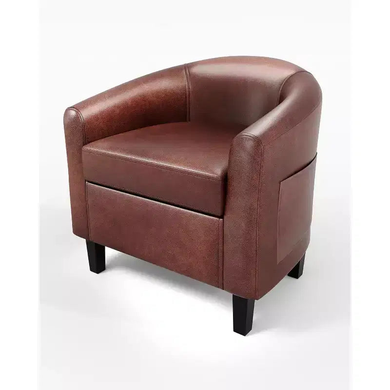 Faux Leather Barrel Chair with Armrests