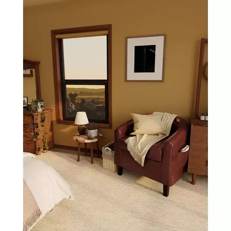 Faux Leather Barrel Chair with Armrests