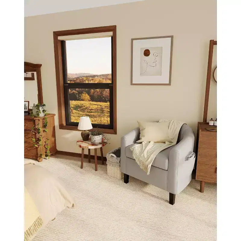 Faux Leather Barrel Chair with Armrests