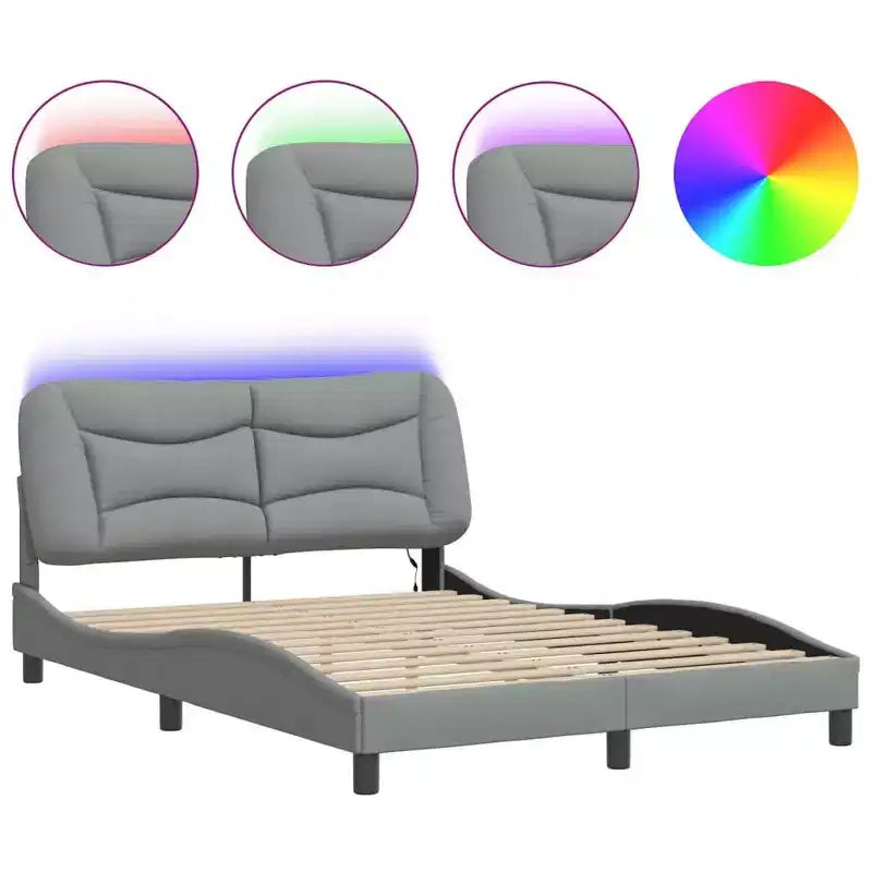 vidaXL Bed Frame with LED Lights Base Curved Platform Bedroom Furniture Fabric