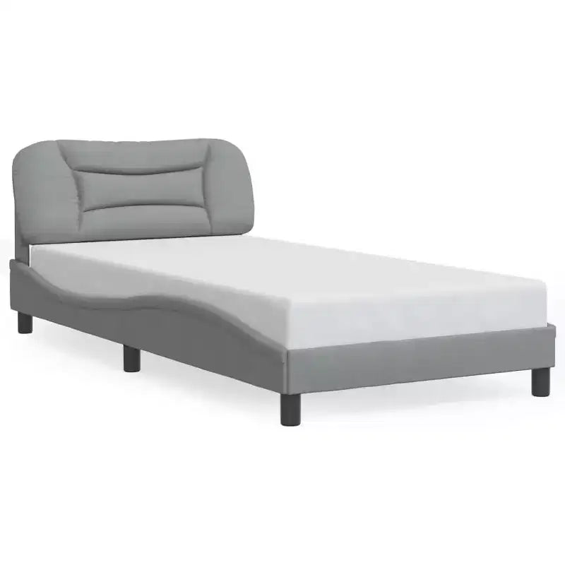 Curved Platform Bed Frame with LED Lights and Upholstered Fabric