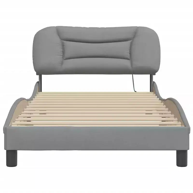 Curved Platform Bed Frame with LED Lights and Upholstered Fabric