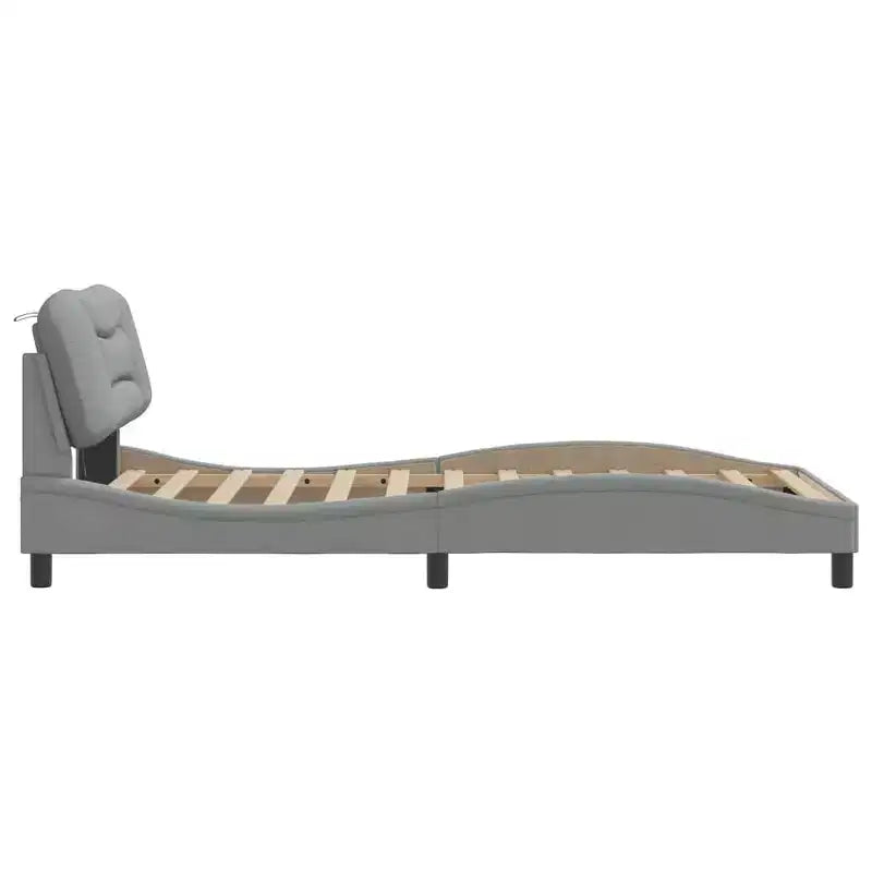 Curved Platform Bed Frame with LED Lights and Upholstered Fabric