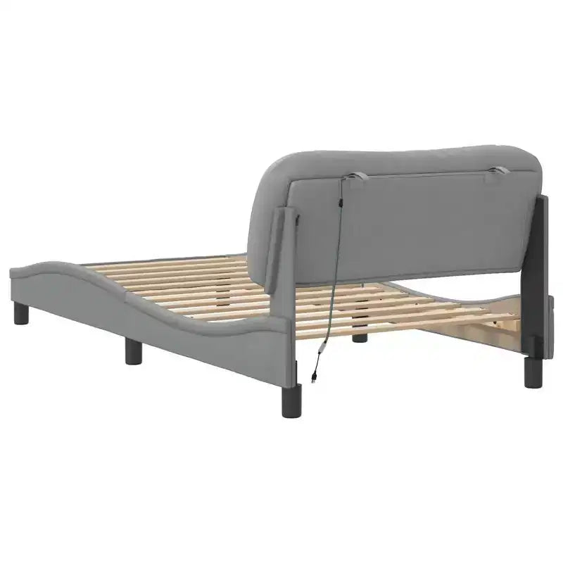 Curved Platform Bed Frame with LED Lights and Upholstered Fabric