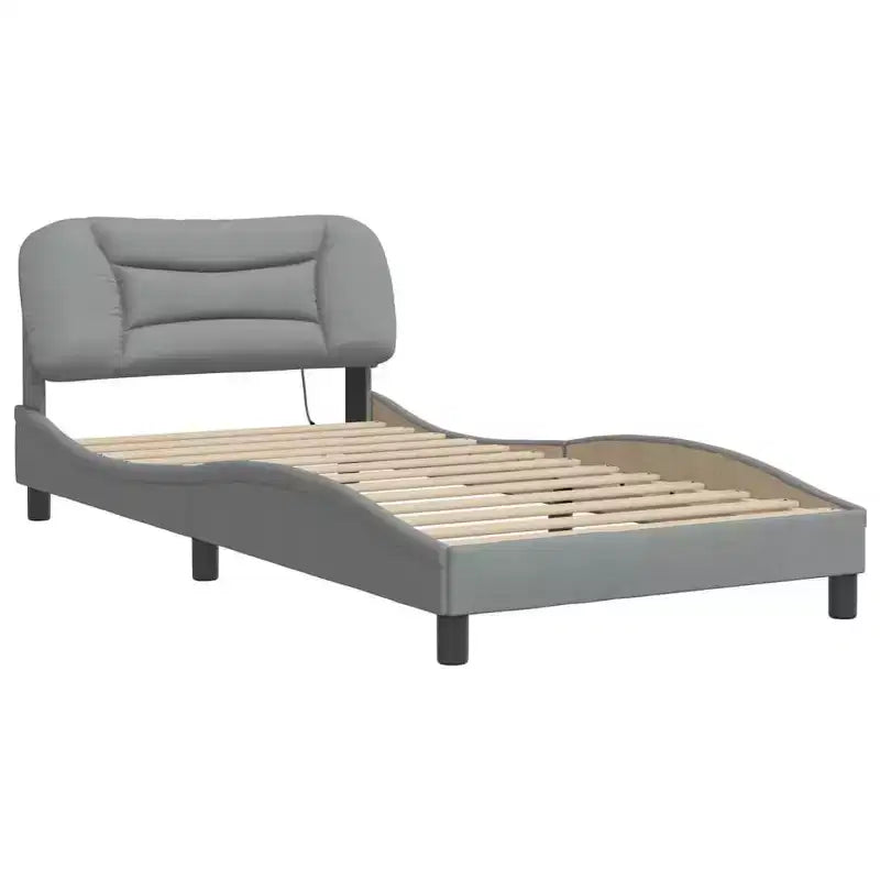 Curved Platform Bed Frame with LED Lights and Upholstered Fabric