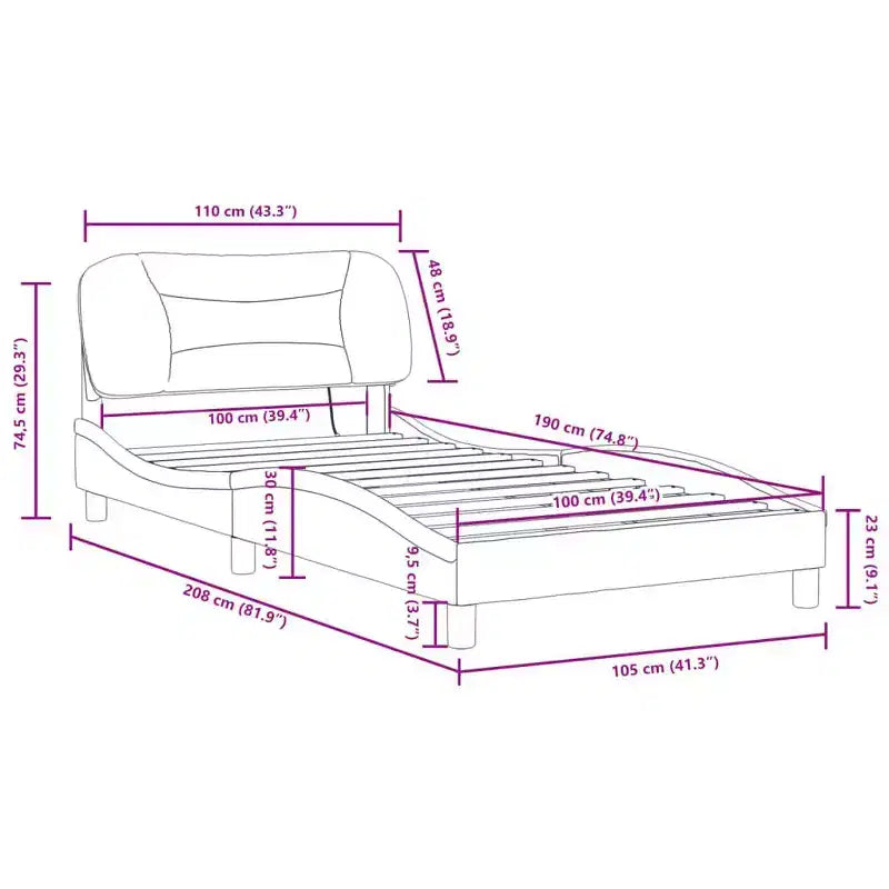 Curved Platform Bed Frame with LED Lights and Upholstered Fabric