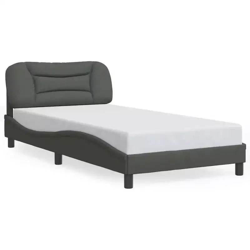 Curved Platform Bed Frame with LED Lights and Upholstered Fabric