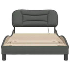 Curved Platform Bed Frame with LED Lights and Upholstered Fabric