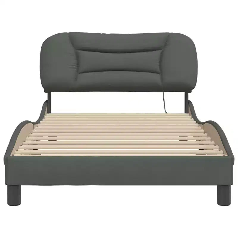 Curved Platform Bed Frame with LED Lights and Upholstered Fabric