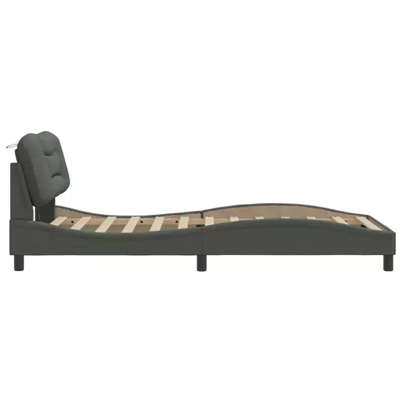 Curved Platform Bed Frame with LED Lights and Upholstered Fabric