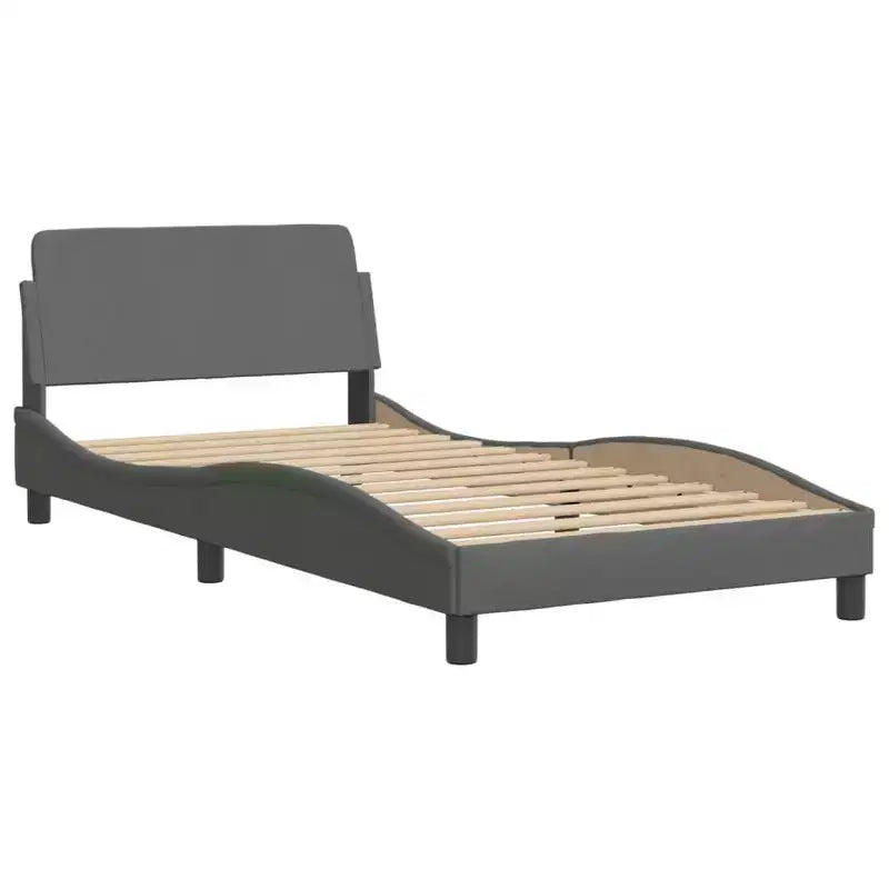 Curved Platform Bed Frame with LED Lights and Upholstered Fabric