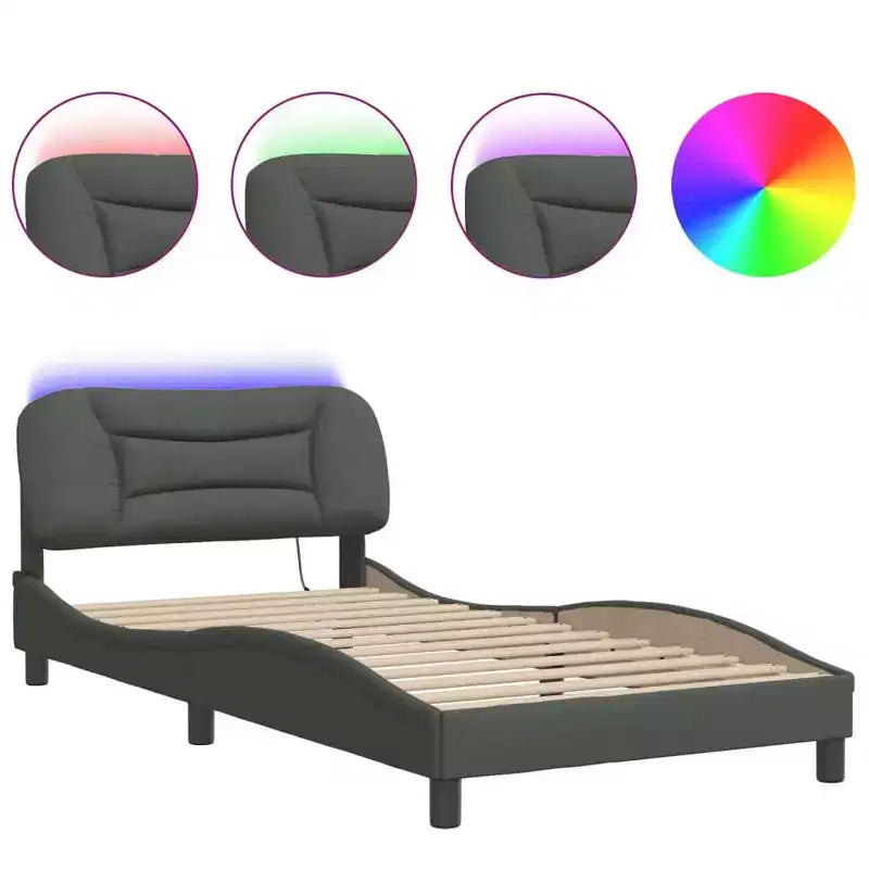Curved Platform Bed Frame with LED Lights and Upholstered Fabric