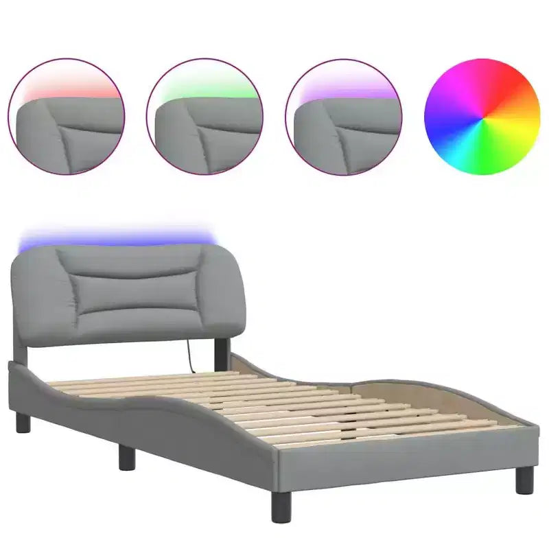 Curved Platform Bed Frame with LED Lights and Upholstered Fabric