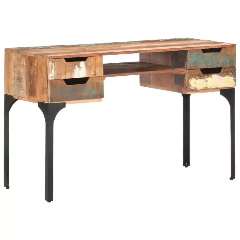 Reclaimed Wood Desk with Iron Legs and Drawers