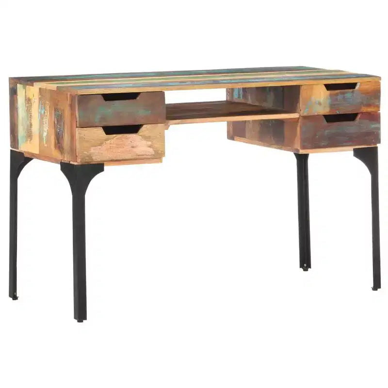 Reclaimed Wood Desk with Iron Legs and Drawers
