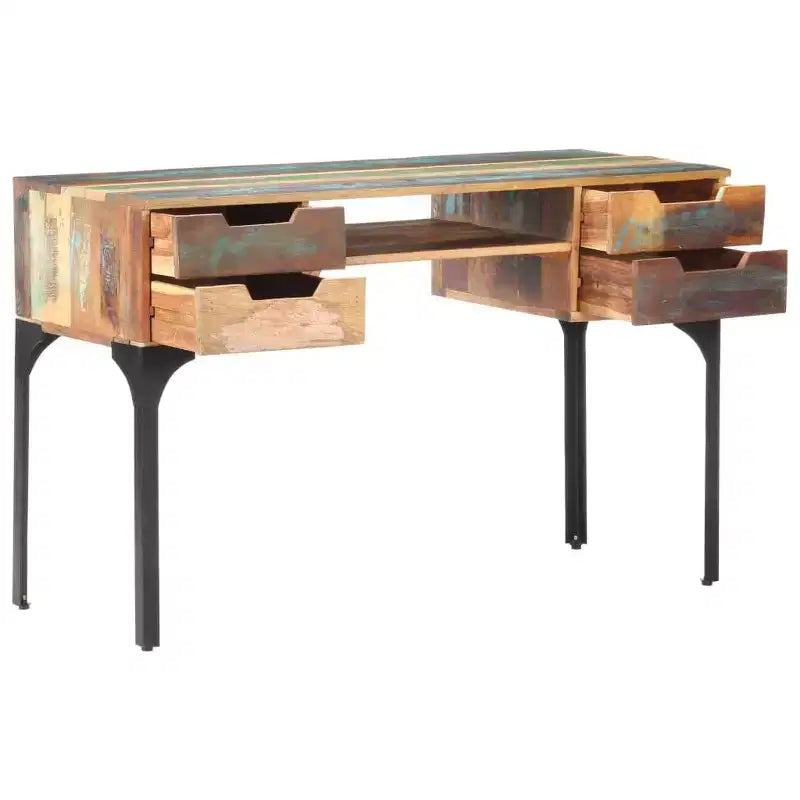 Reclaimed Wood Desk with Iron Legs and Drawers