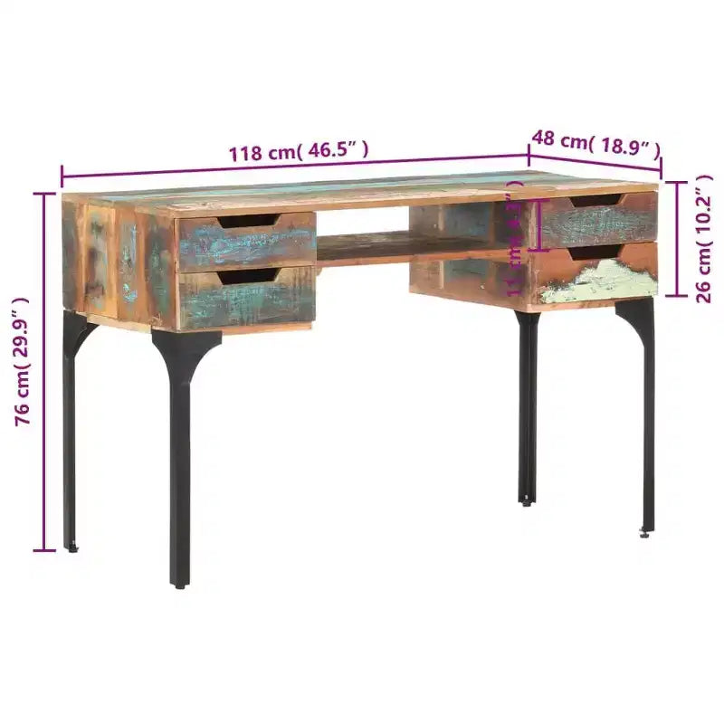 Reclaimed Wood Desk with Iron Legs and Drawers