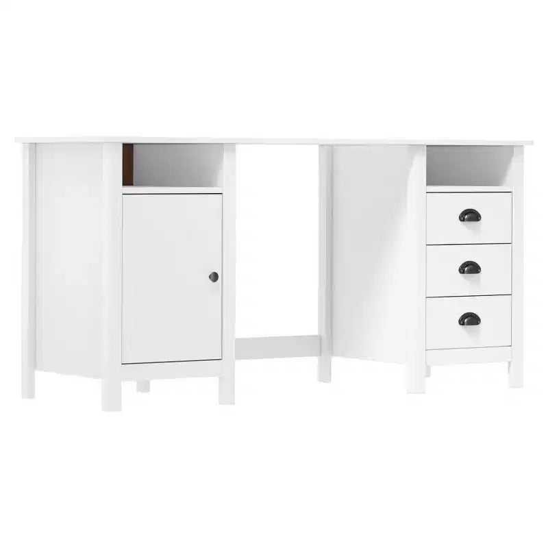 vidaXL Desk White Solid Pine Wood Standard Desk Rectangular Rustic