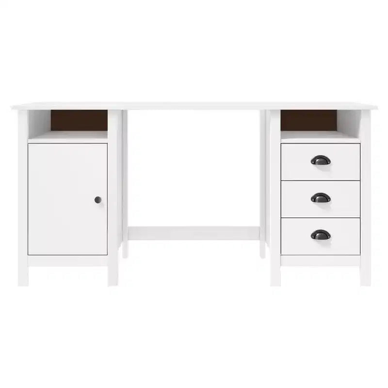 Solid Pine Wood Writing Desk with Drawers and Cabinet