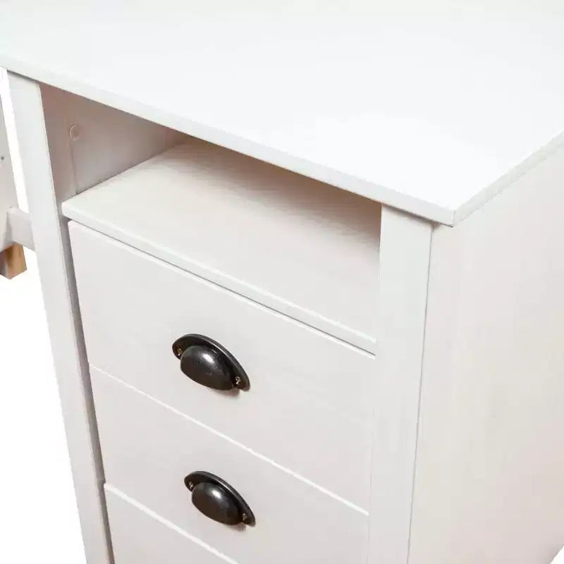 Solid Pine Wood Writing Desk with Drawers and Cabinet