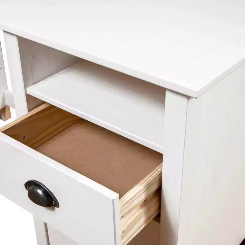 Solid Pine Wood Writing Desk with Drawers and Cabinet
