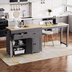 74.5" Rolling Kitchen Island Cart with Extendable Table, Spice Rack, 2 Drawers and 4 Cabinet Doors – Grey