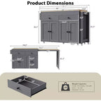 74.5" Rolling Kitchen Island Cart with Extendable Table, Spice Rack, 2 Drawers and 4 Cabinet Doors – Grey