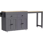 74.5" Rolling Kitchen Island Cart with Extendable Table, Spice Rack, 2 Drawers and 4 Cabinet Doors – Grey