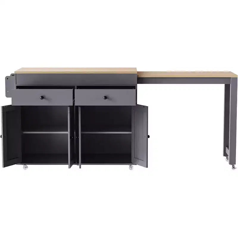 74.5" Rolling Kitchen Island Cart with Extendable Table, Spice Rack, 2 Drawers and 4 Cabinet Doors – Grey