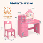 Kids Vanity with Lights, 2-in-1 Princess Makeup Table with Stool & Drawers, Convertible Desk for Bedroom