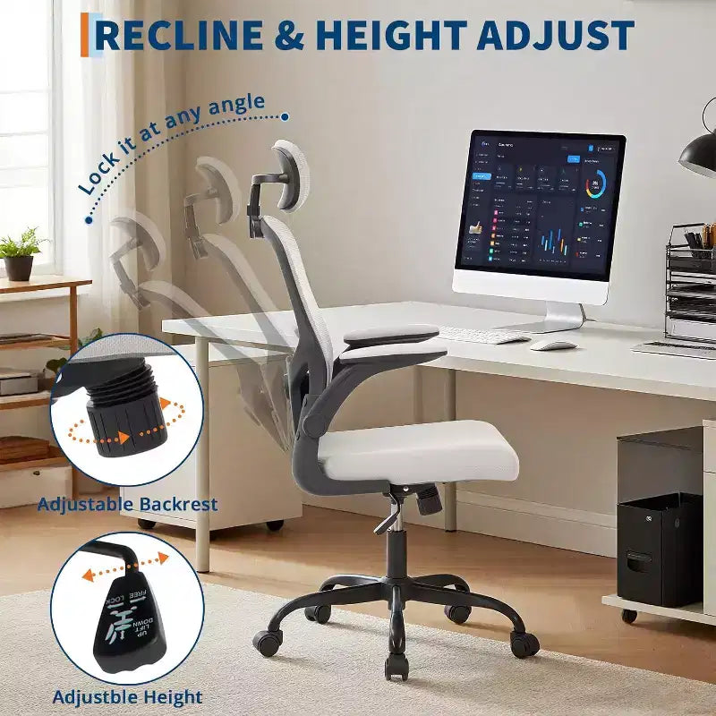 Ergonomic Office Chair with Adjustable Headrest and Flip-Up Armrests