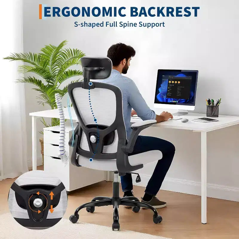 Ergonomic Office Chair with Adjustable Headrest and Flip-Up Armrests