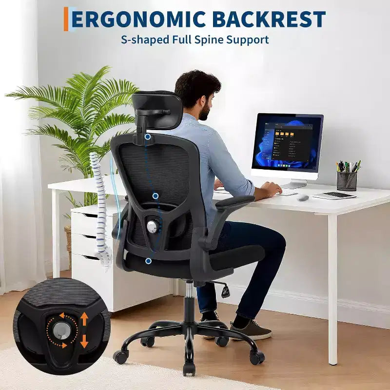 Ergonomic Office Chair with Adjustable Headrest and Flip-Up Armrests